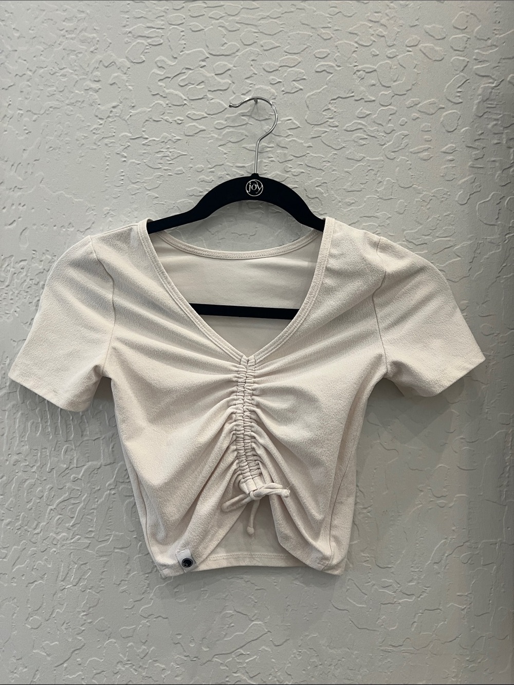 5dancewear Cream Ruched Drawstring Crop Top - youth size XL.
